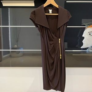 Cache brown front zip dress
